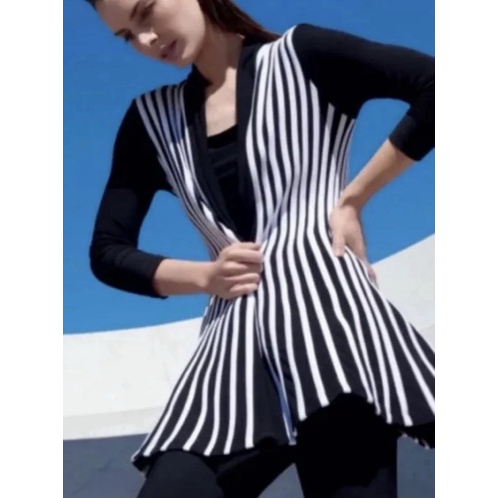 Joseph‎ Ribkoff Women's Size 8 Cover Up Jacket Black White Long Open Cardigan
